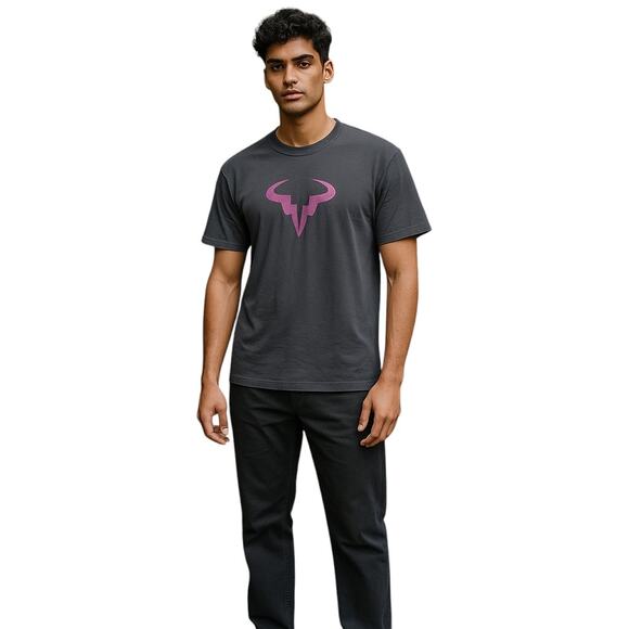 Nike Dri-FIT Rafael Nadal Bull Logo Tee Shirt Black Pink | Size M - Picture 1 of 8